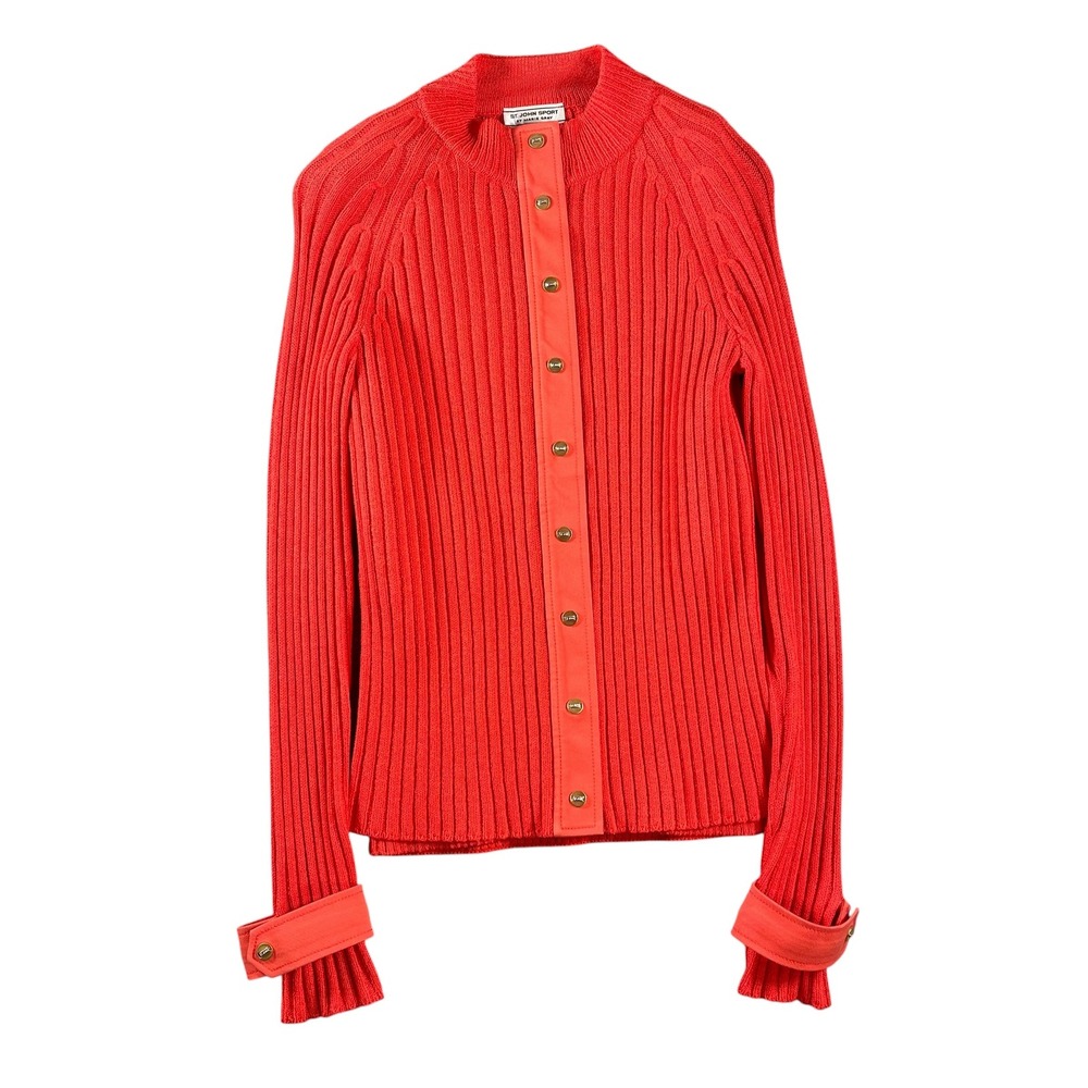 St. John Sport by Marie Gray Orange Ribbed Wool Blend Snap Front Sweater M